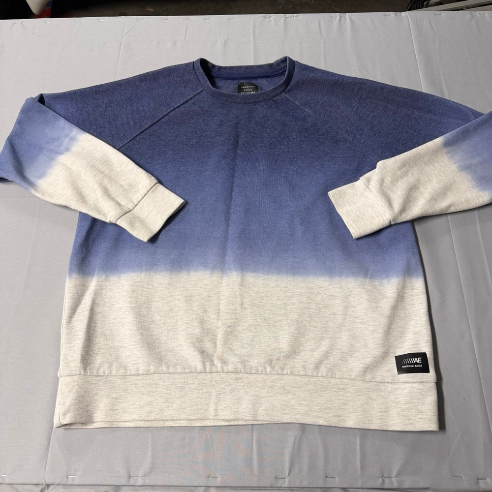 American Eagle AE Active Flex Mens Large Blue Grey Ombre Raglan Sweatshirt L
